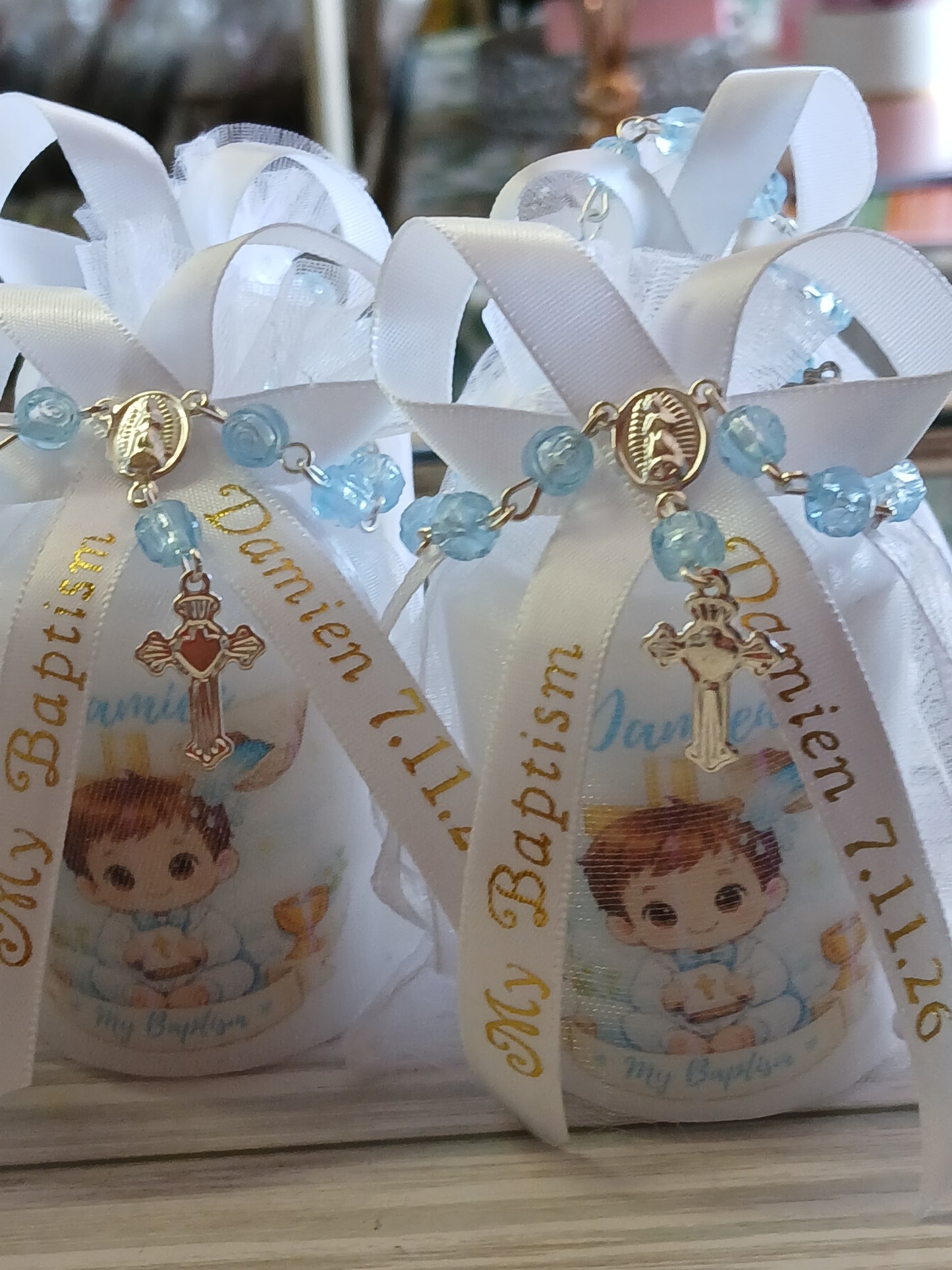 Personalized candles with ribbon